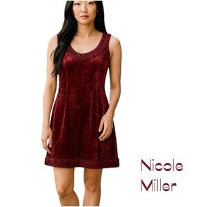 Anthropologie Nicole Miller Red Velvet Dress Size L